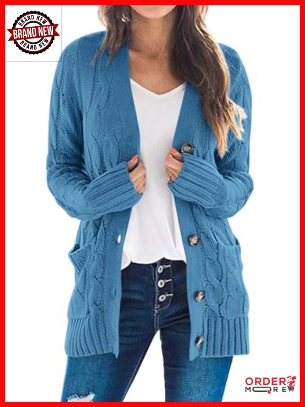Chunky Cable Knit Cardigan Sweater Button Down Loose Fit Fall Women's